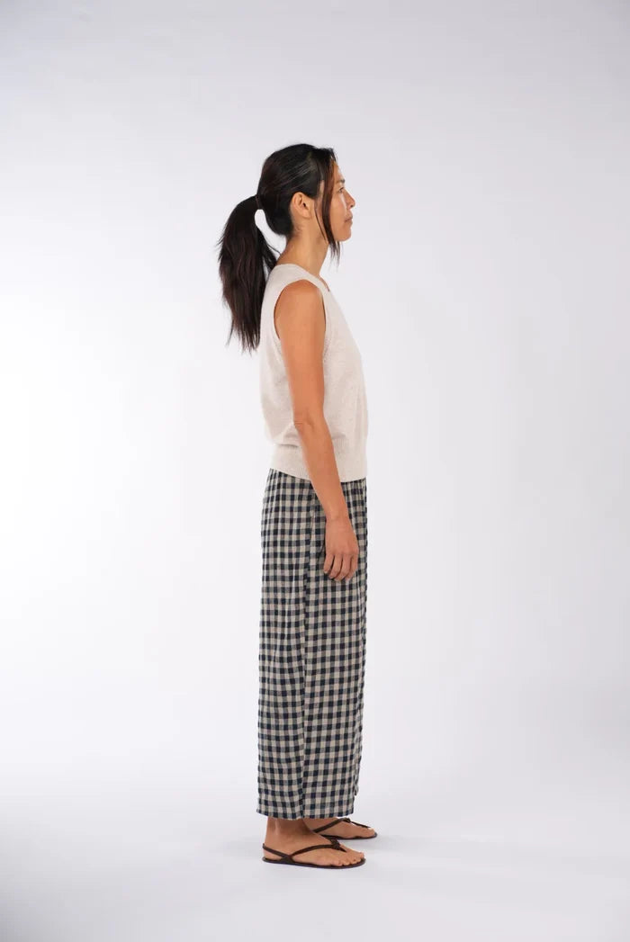 Montaigne - French Linen Pants - Navy Check - MO-044