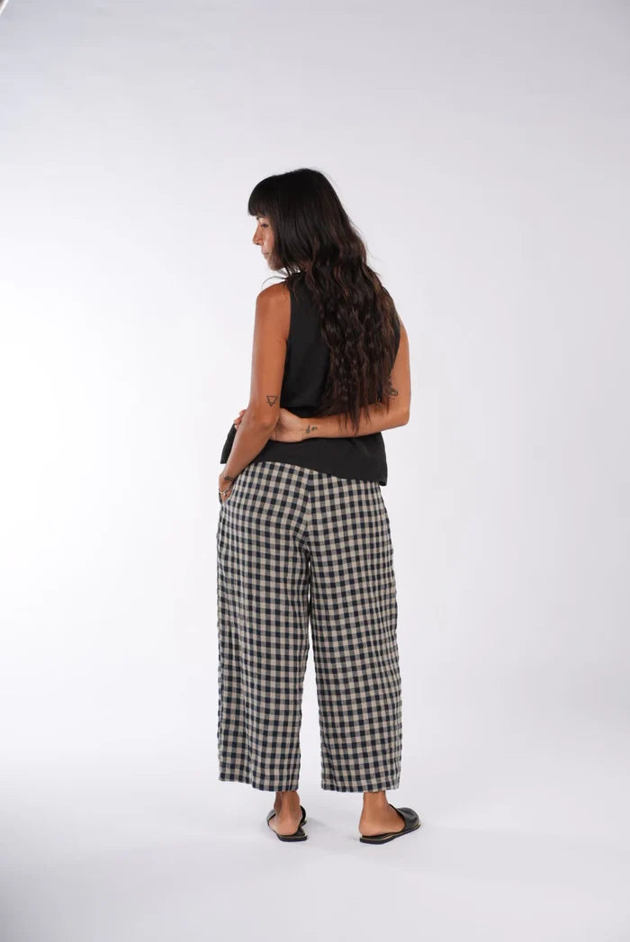Montaigne - French Linen Pants - Navy Check - MO-044