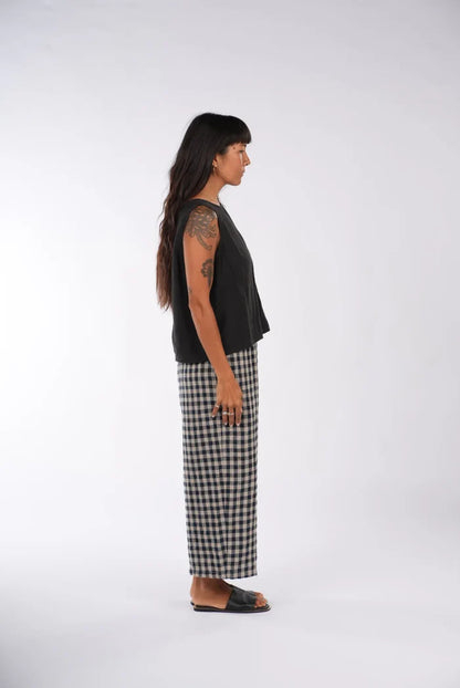 Montaigne - French Linen Pants - Navy Check - MO-044