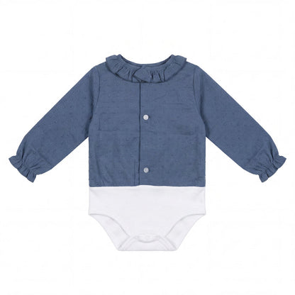 Navy Blue Body Long Sleeve Plumeti with Collar — view 3 — handcrafted in Spain — AGÜ Baby
