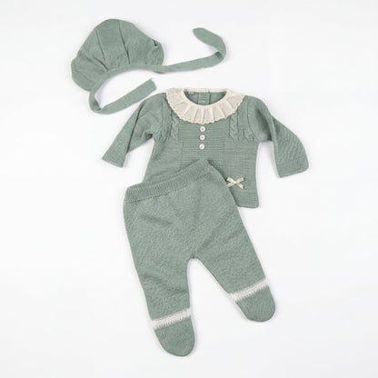 Newborn Green Collar Set 3 Pieces — AGÜ Baby Spanish baby clothes