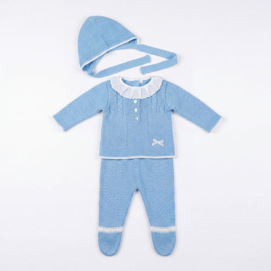 Newborn Light Blue Collar Set 3 Pieces — AGÜ Baby Spanish baby clothes