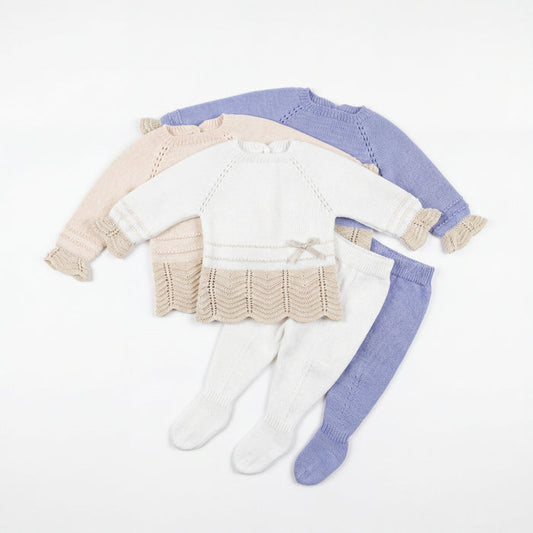 Newborn Light Blue with Camel Lace Bow Set — AGÜ Baby Spanish baby clothes