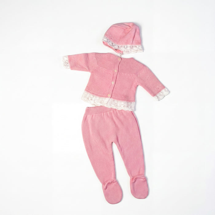 Newborn Pink Knitted Set 3 Pieces — AGÜ Baby Spanish baby clothes