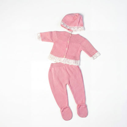 Newborn Pink Knitted Set 3 Pieces — AGÜ Baby Spanish baby clothes