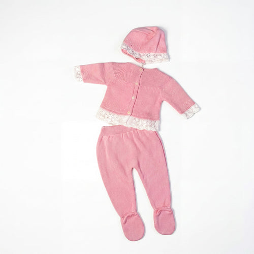 Newborn Pink Knitted Set 3 Pieces — AGÜ Baby Spanish baby clothes