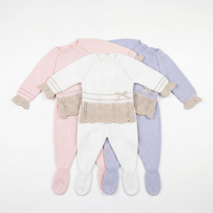 Newborn Vanilla with Camel Lace Bow Set — AGÜ Baby Spanish baby clothes
