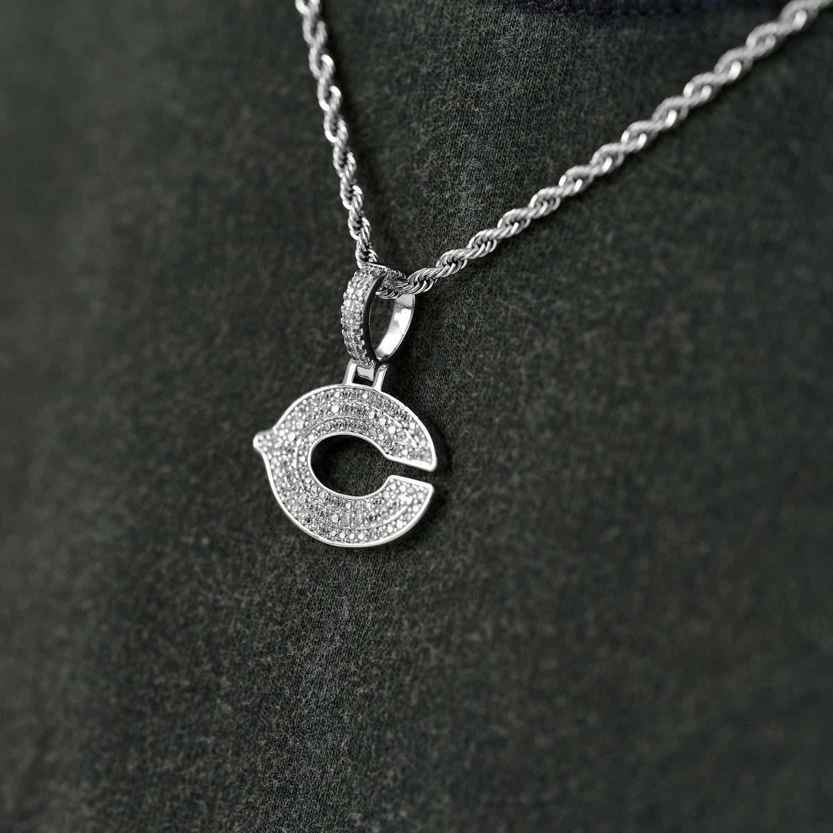 Chicago Bears Official NFL Micro Logo Pendant in White Gold