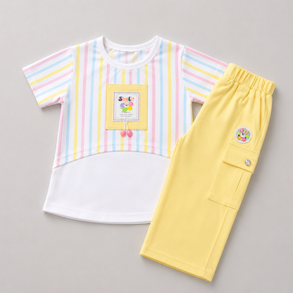 Pastel Stripe Girls Cargo Capri Set