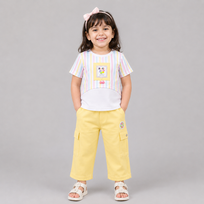 Pastel Stripe Girls Cargo Capri Set