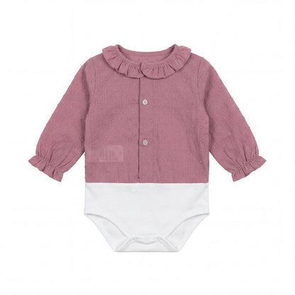 Pink Makeup Body Long Sleeve Plumeti with Collar — view 3 — handcrafted in Spain — AGÜ Baby