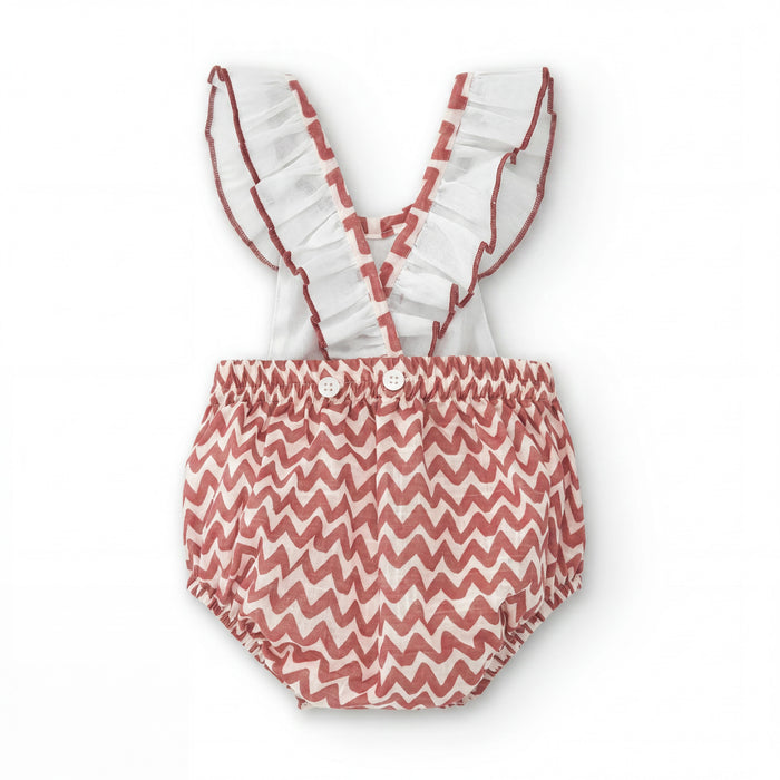 Red Zig Zag Romper — view 3 — handcrafted in Spain — AGÜ Baby