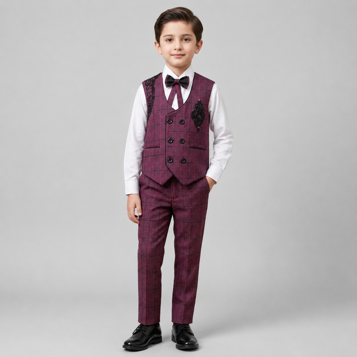 Regal Check Embroidered Boys Formal 3-Piece Set GE7799