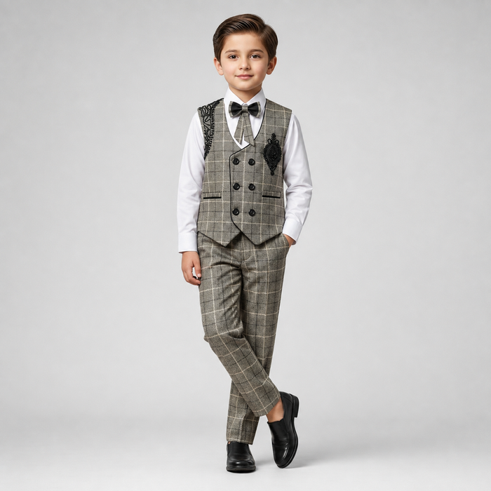 Regal Check Embroidered Boys Formal 3-Piece Set GE7799