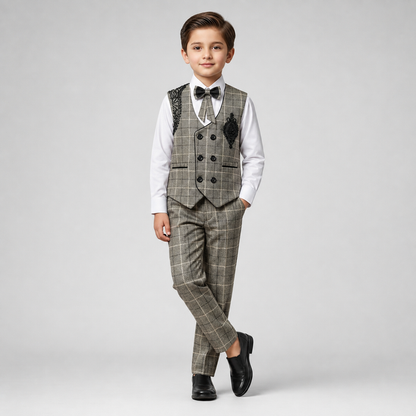 Regal Check Embroidered Boys Formal 3-Piece Set GE7799