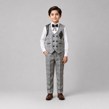 Regal Check Embroidered Boys Formal 3-Piece Set GE7799