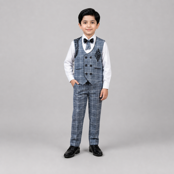 Regal Check Embroidered Boys Formal 3-Piece Set GE7799