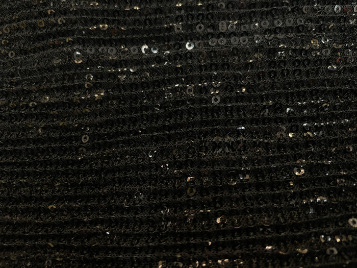 Sequin Stretch Pleated Mesh - Jet Black