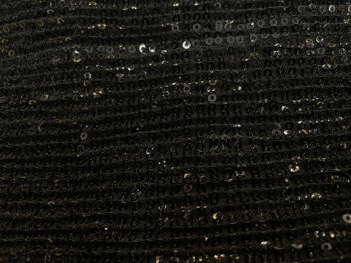 Sequin Stretch Pleated Mesh - Jet Black