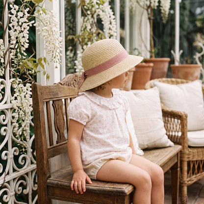 Short Sleeve Plumeti White and Light Pink Body — view 2 — handcrafted in Spain — AGÜ Baby