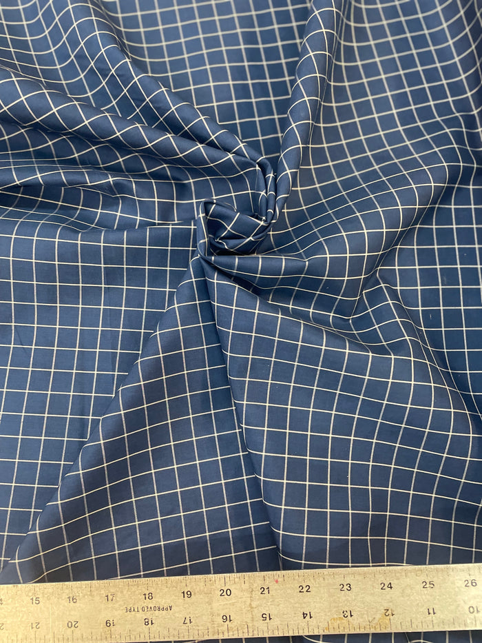 Silk Shirting - Thin White Stripe & Blue