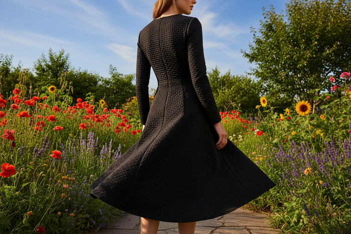 Textured Cotton Pique Stretch  - Jet Black