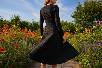 Textured Cotton Pique Stretch  - Jet Black