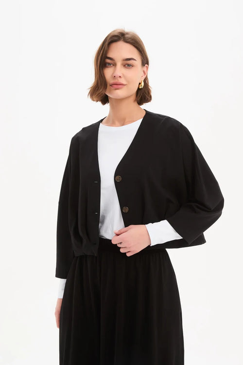 Tirelli - Pleat Hem Crop Cardigan - Black