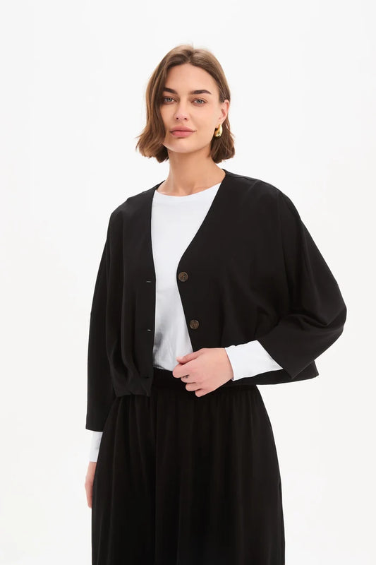 Tirelli - Pleat Hem Crop Cardigan - Black