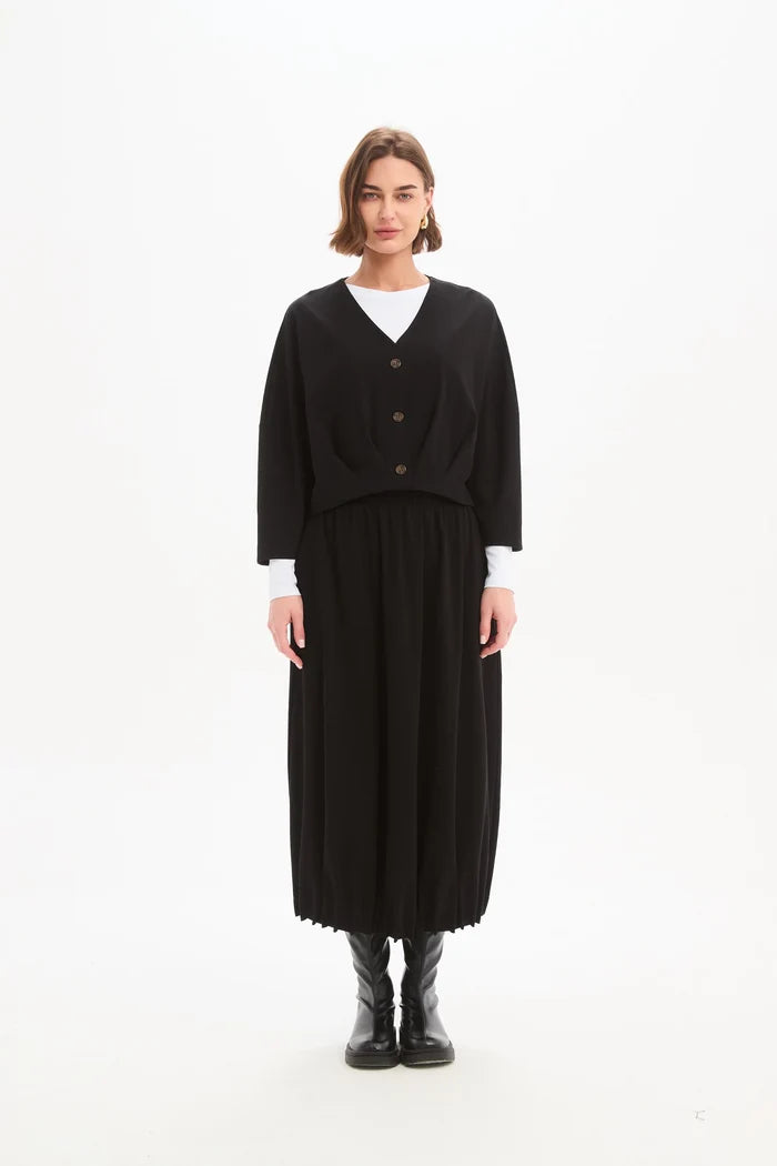 Tirelli - Pleat Hem Crop Cardigan - Black