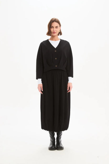 Tirelli - Pleat Hem Crop Cardigan - Black