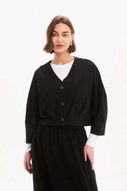 Tirelli - Pleat Hem Crop Cardigan - Black