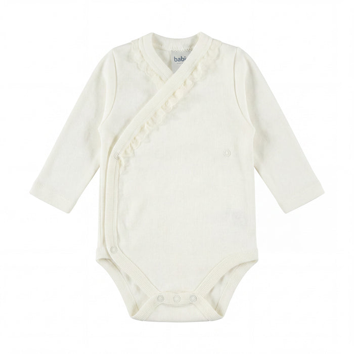 Unisex Beige Crossed Lace Bodysuit Long Sleeve — view 3 — handcrafted in Spain — AGÜ Baby
