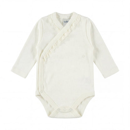 Unisex Beige Crossed Lace Bodysuit Long Sleeve — view 3 — handcrafted in Spain — AGÜ Baby