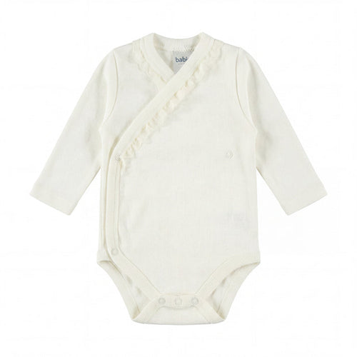 Unisex Beige Crossed Lace Bodysuit Long Sleeve — view 3 — handcrafted in Spain — AGÜ Baby