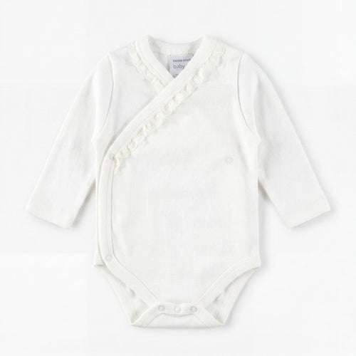 Unisex White Crossed Lace Bodysuit Long Sleeve — view 3 — handcrafted in Spain — AGÜ Baby