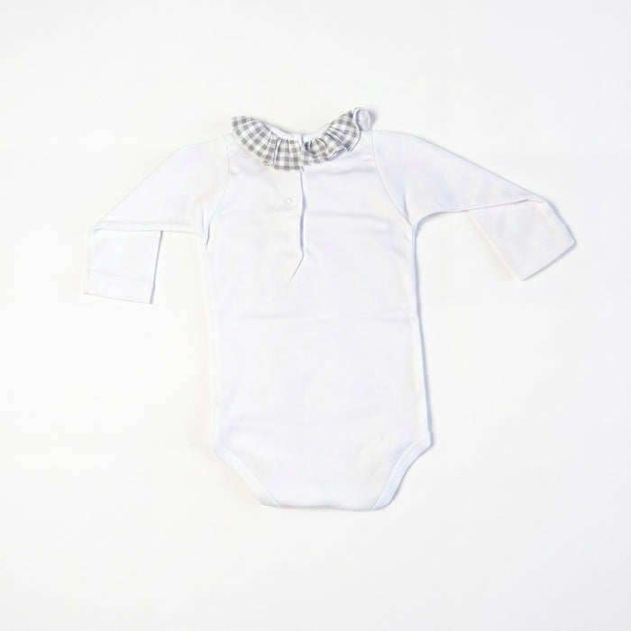 White Body Long Sleeve with Grey Collar — view 3 — handcrafted in Spain — AGÜ Baby