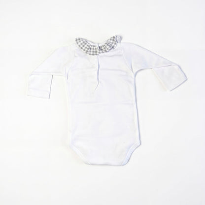 White Body Long Sleeve with Grey Collar — view 3 — handcrafted in Spain — AGÜ Baby