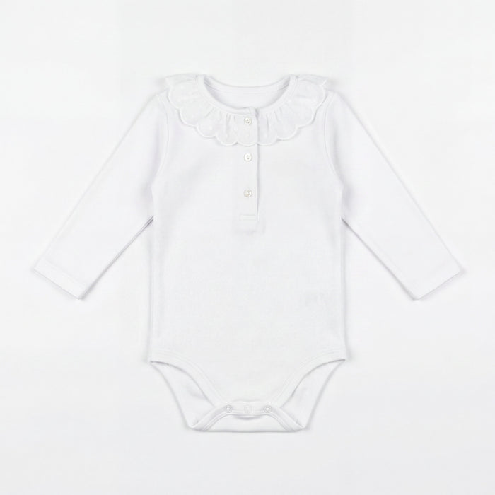 White Body with Grey Dots Collar — view 3 — handcrafted in Spain — AGÜ Baby