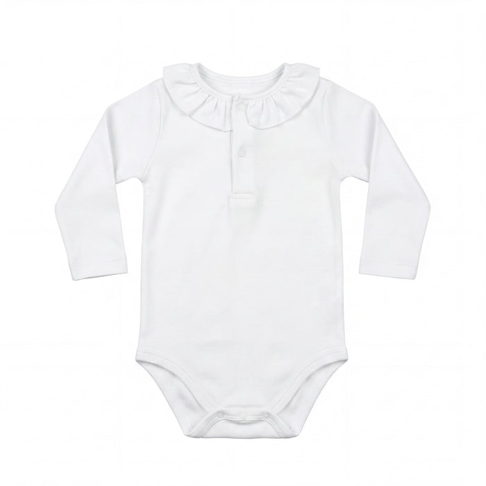 White Body with Light Blue Dots Collar — view 3 — handcrafted in Spain — AGÜ Baby
