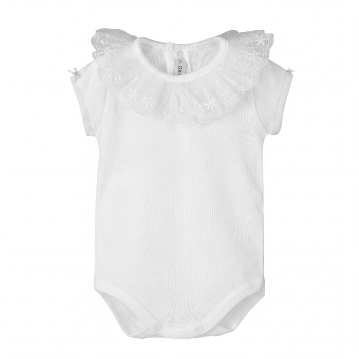 White Lace Collar Short Sleeve Bodysuit — AGÜ Baby Spanish baby clothes