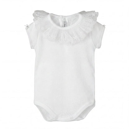 White Lace Collar Short Sleeve Bodysuit — AGÜ Baby Spanish baby clothes