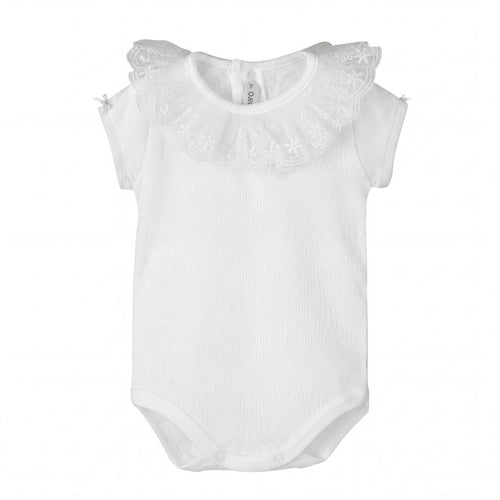 White Lace Collar Short Sleeve Bodysuit — AGÜ Baby Spanish baby clothes