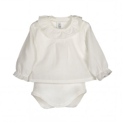 White Ruffle Collar Shirt Bodysuit — AGÜ Baby Spanish baby clothes