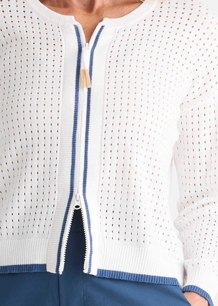 Zaket & Plover - Pointelle Zip Cardi - White
