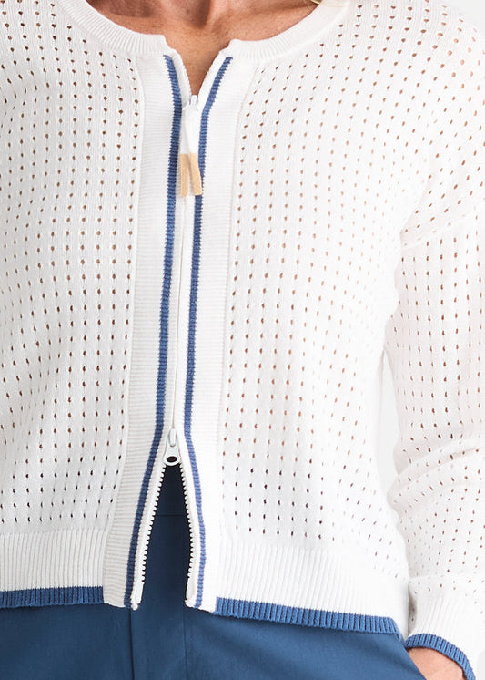 Zaket & Plover - Pointelle Zip Cardi - White