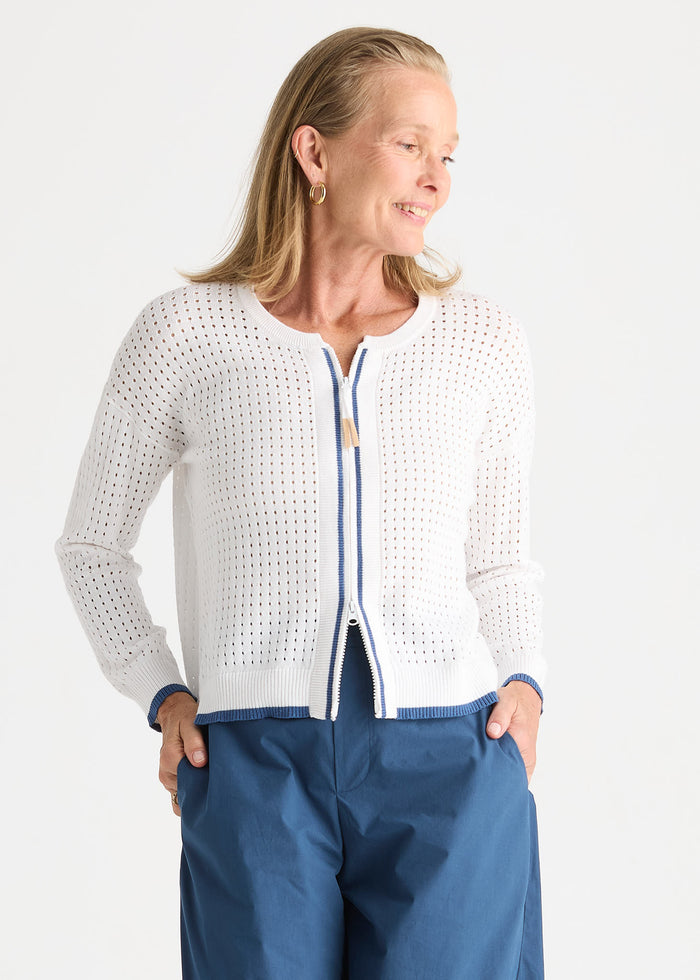 Zaket & Plover - Pointelle Zip Cardi - White