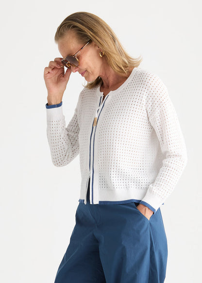 Zaket & Plover - Pointelle Zip Cardi - White